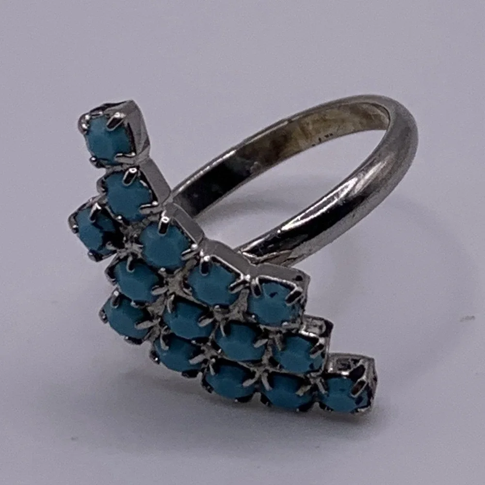 Lot of Two Southwest Style Rings Silver Tone Turquoise Color Stones Size 8 Adj